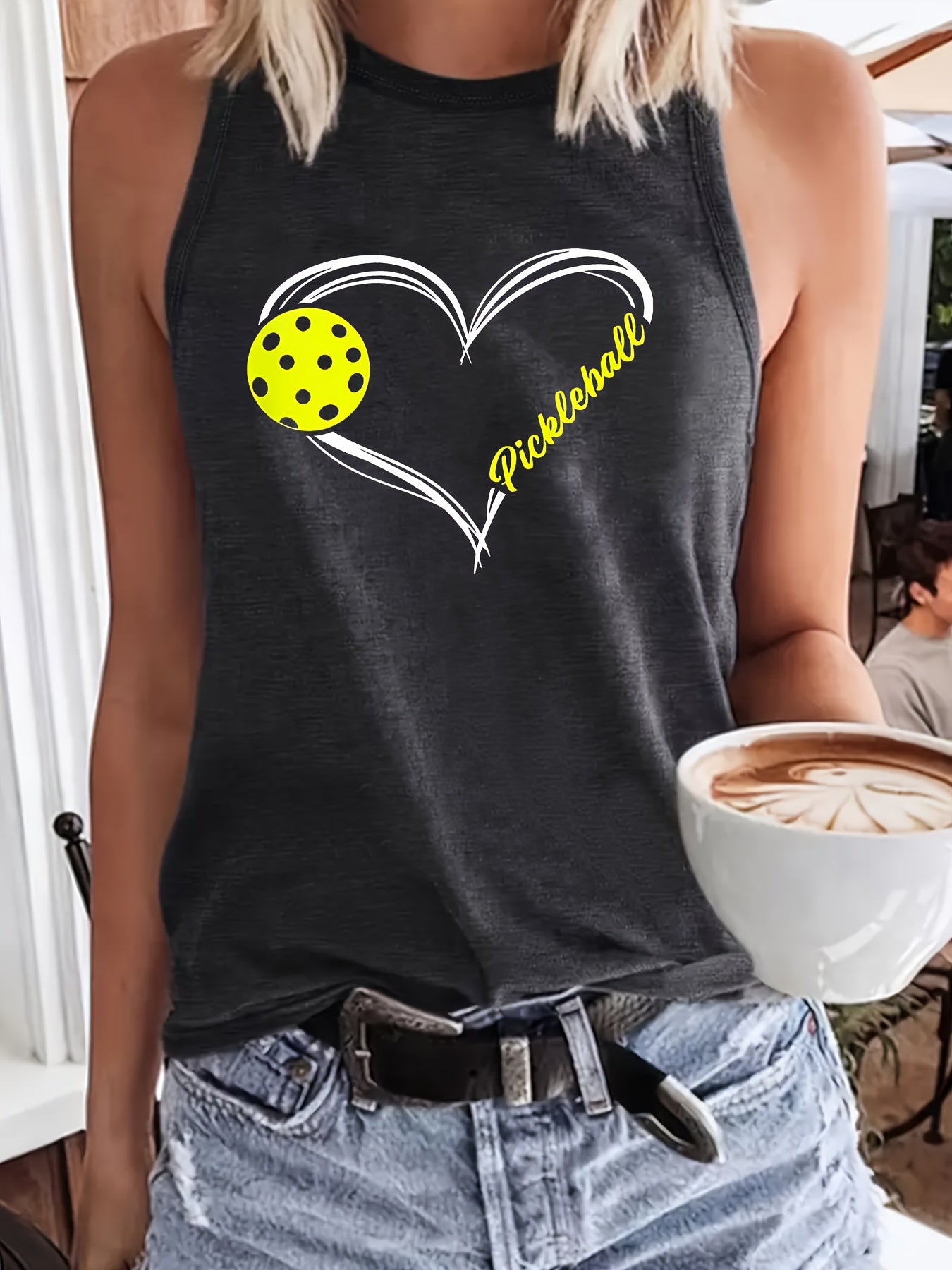 Pickleball Love Heart Print - Women Tank Top for Summer