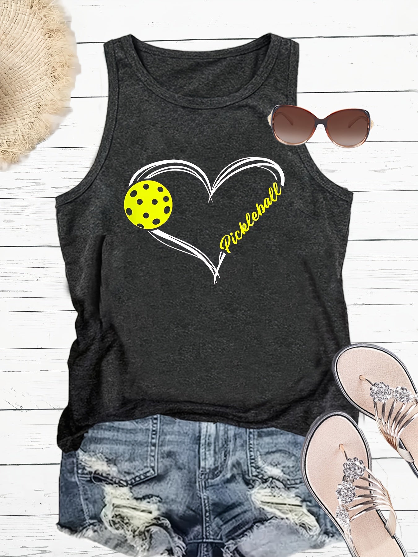 Pickleball Love Heart Print - Women Tank Top for Summer